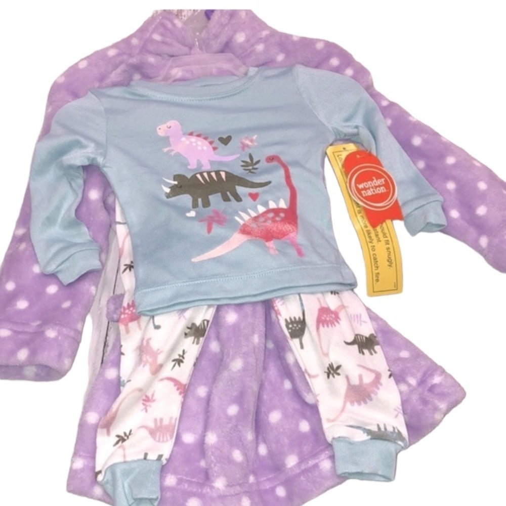Wonder Nation 3 piece set pajamas & robe for little girls 12 months new with tag